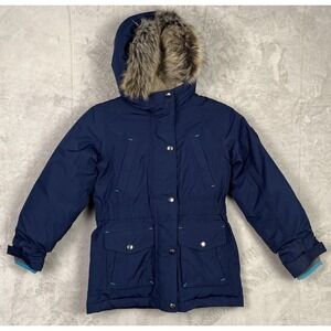 Lands End Girls Coat Large 6X - 7 Expedition Down Parka Hood Grow Along Sherpa